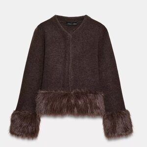 Zara Brown Sweater with Faux Fur Trim